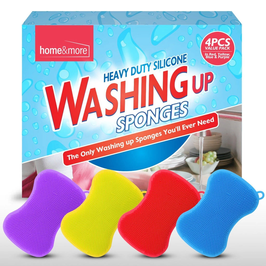 4-8PK Silicone Dish Washing Up Sponge | Kitchen Scrubber Pot Pan Cleaning Brush