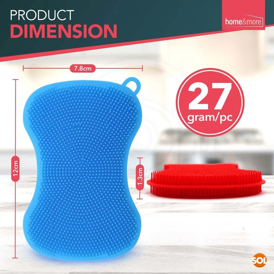 4-8PK Silicone Dish Washing Up Sponge | Kitchen Scrubber Pot Pan Cleaning Brush